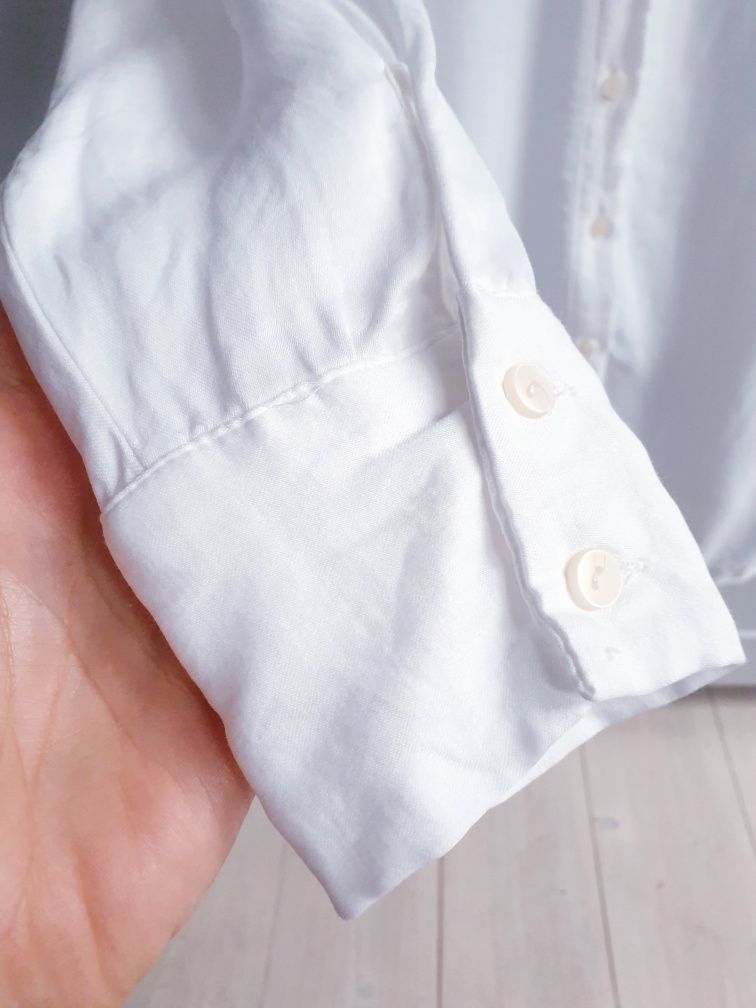 Biała bluzka koszula oversize taliowana z wiskozy Zara XS 34 36
