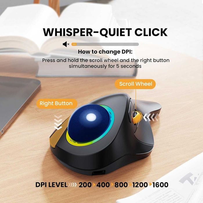 Mysz Trackball ProtoArc EM03 bezprzewodowa 1600DPI 930mAh RGB