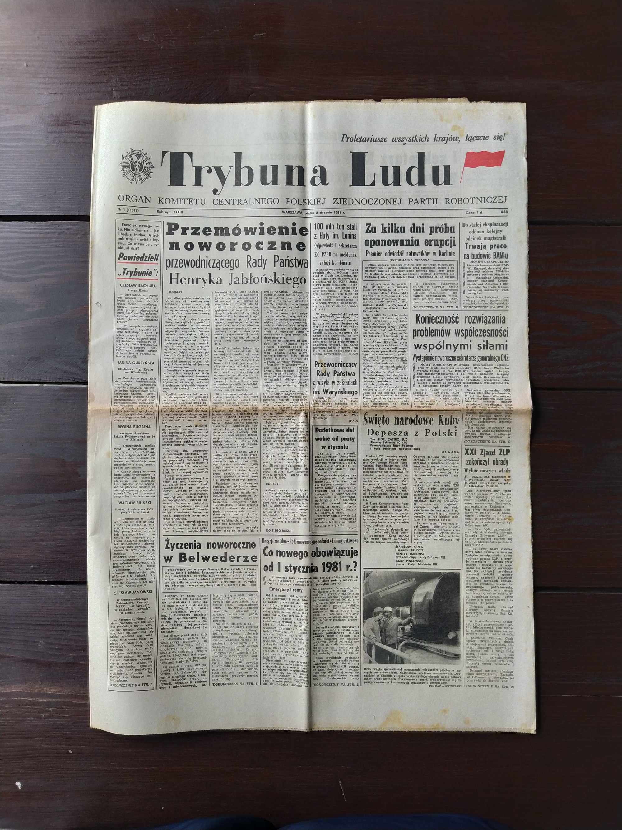 Gazeta TRYBUNA LUDU Nr 1 (11319), 2 I 1981r. PRL