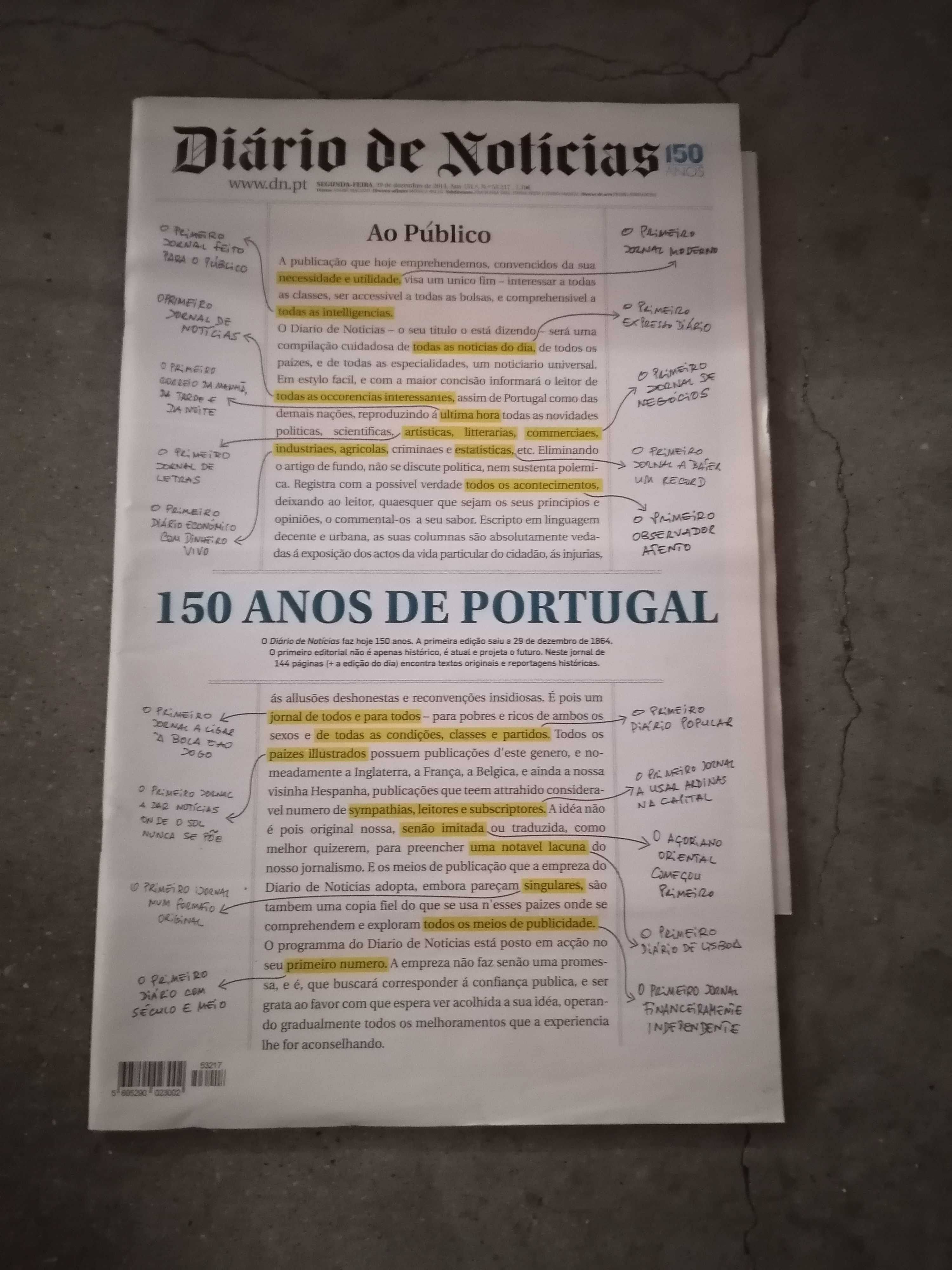 Diário Noticias - Edição comemorativa dos 150 anos  - ano 2014