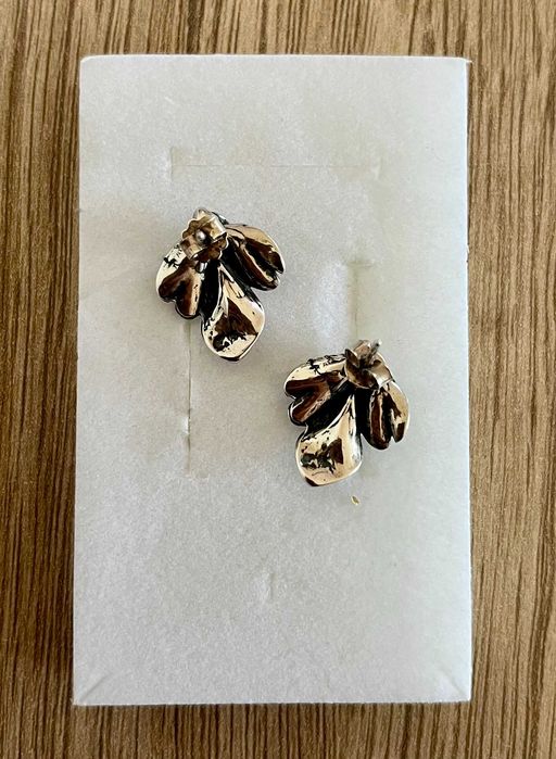 Kolczyki liść liście kwiat 3d geometryczne srebro oksydowane pr925