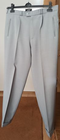 Spodnie męskie jasnoszare na kant z mankietem, rozmiar 176/92