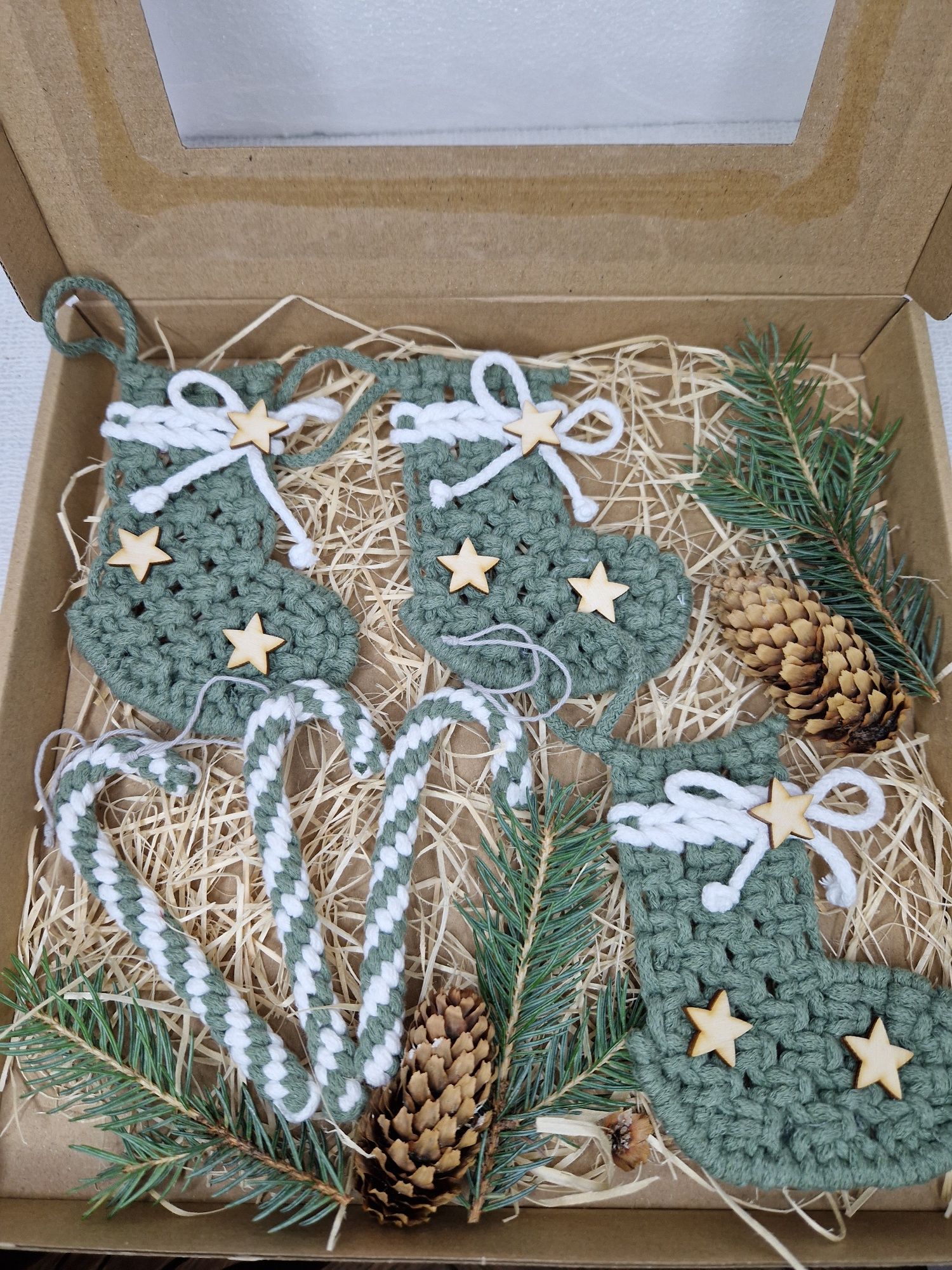 Zestaw świąteczny na choinkę makrama dekoracje prezent