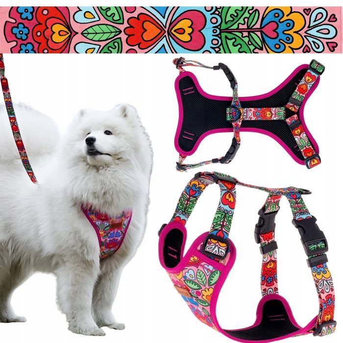 miękkie szelki bezuciskowe dla małego psa xs 15 mm różowe w serduszka