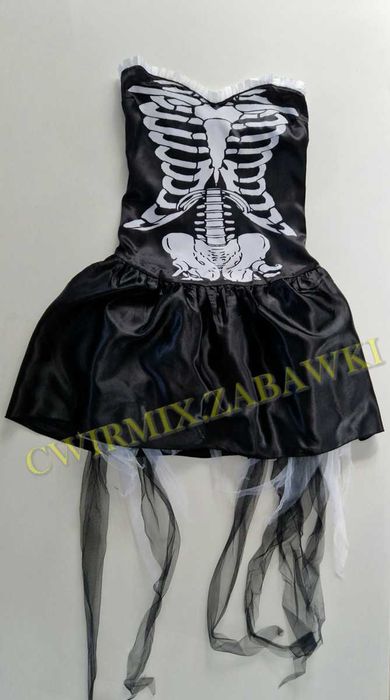 Halloween przebranie Strój kostium Szkielet sukienka M czarna