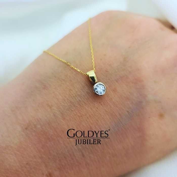 Złoty łańcuszek naszyjnik z zawieszką diament próba 750 D42-45