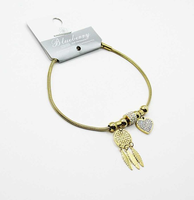 Bransoletka złoty charms stal chirurgiczna łapacz snów serce nowa BB34