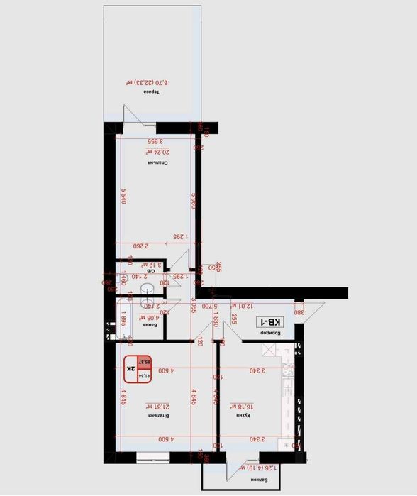 Останні квартири з терасою| 2х кімнатна |