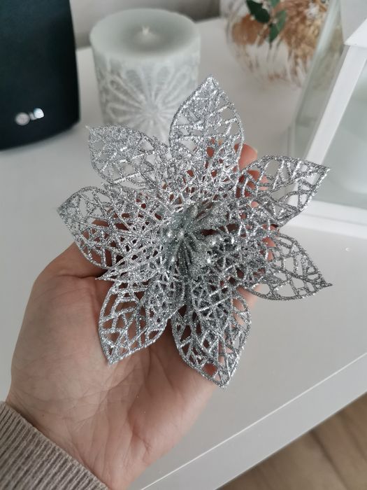 6 sztuk kwiaty srebrne na choinkę wieniec