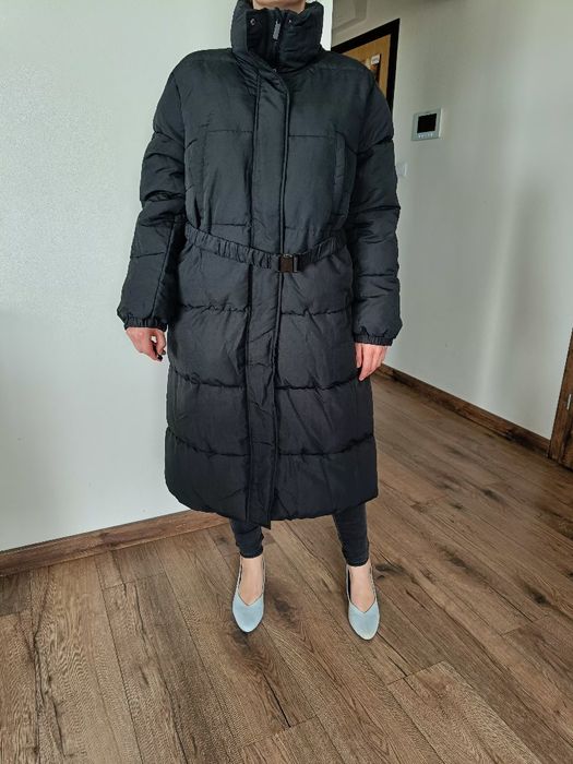 Kurtka zimowa czarna ocieplana duża 48 4XL Bonprix długa