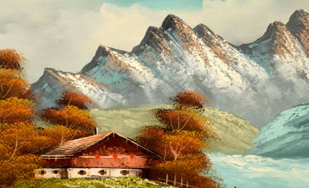 Stary obraz olej " Pejzarz Góry Tyrolu " 91x51cm ładna drewniana rama