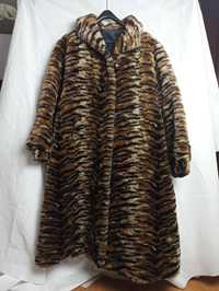 Vintage Faux Fur Tiger Print Pattern Long Coat Sztuczne Futro płaszcz