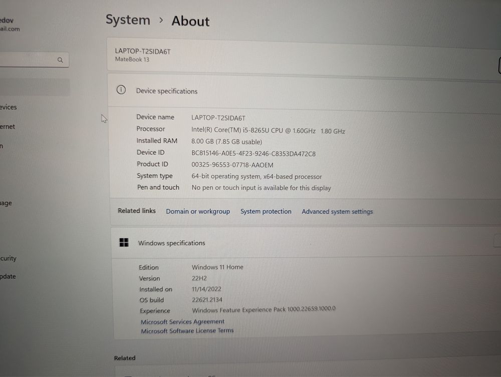 Laptop Huawei MateBook 13 " Intel Core i5 8 GB / 256 GB szary