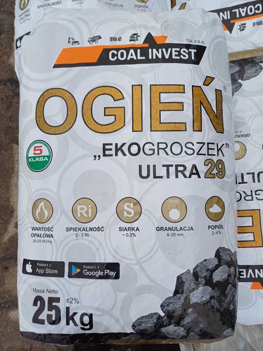 Groszek OGIEŃ ULTRA 29 węgiel ekogroszek 1000 kg transport GRATIS
