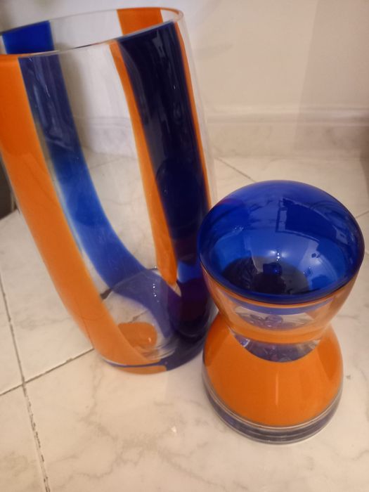 Jarra e Bomboneira vidro Marinha Grande