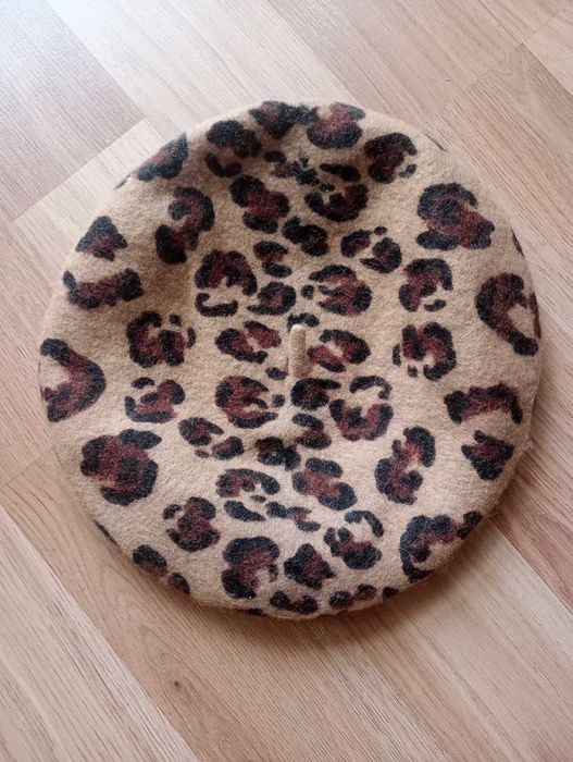 Beret Eloy panterka beż brąz wełna