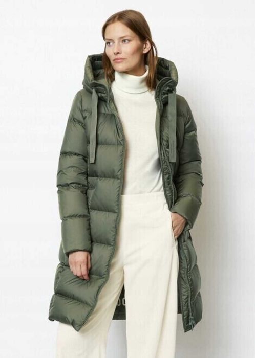 Marc O'Polo Płaszcz Puchowy Pikowany z Kapturem Damski Oliwka