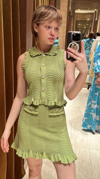 Sandro Paris вязаный костюм xs салатовый