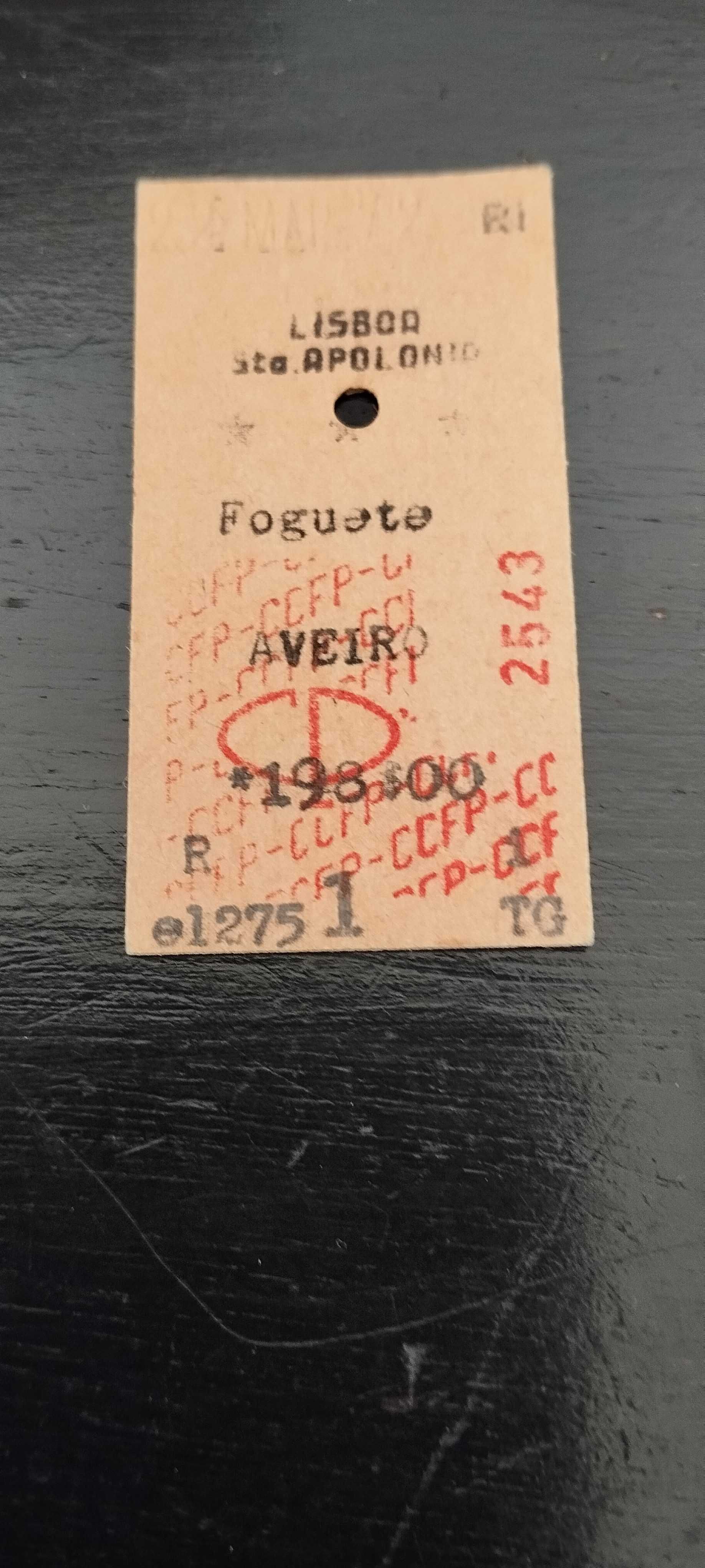 Antigo bilhete de comboio Foguete 1972 coleccionadores