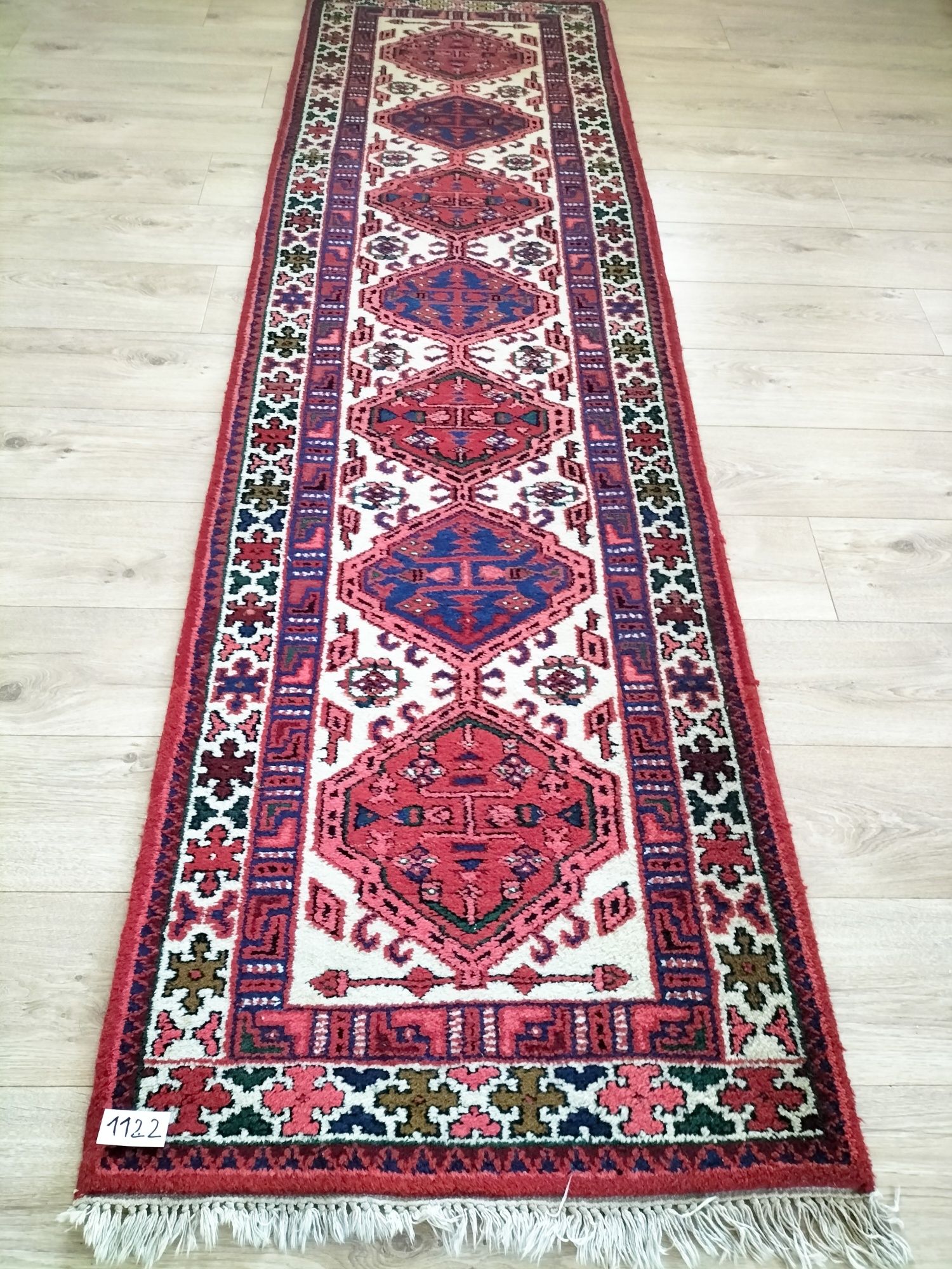 Piękny wełniany ręcznie tkany Indyjski chodnik Hindu-Sarab 72x295cm