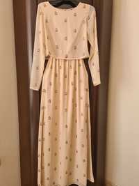 Suknia długa beżowa z rękawem r.36"Asos"