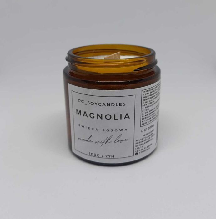 Świeca Sojowa Zapachowa Magnolia 120ml 27h Drewniany knot