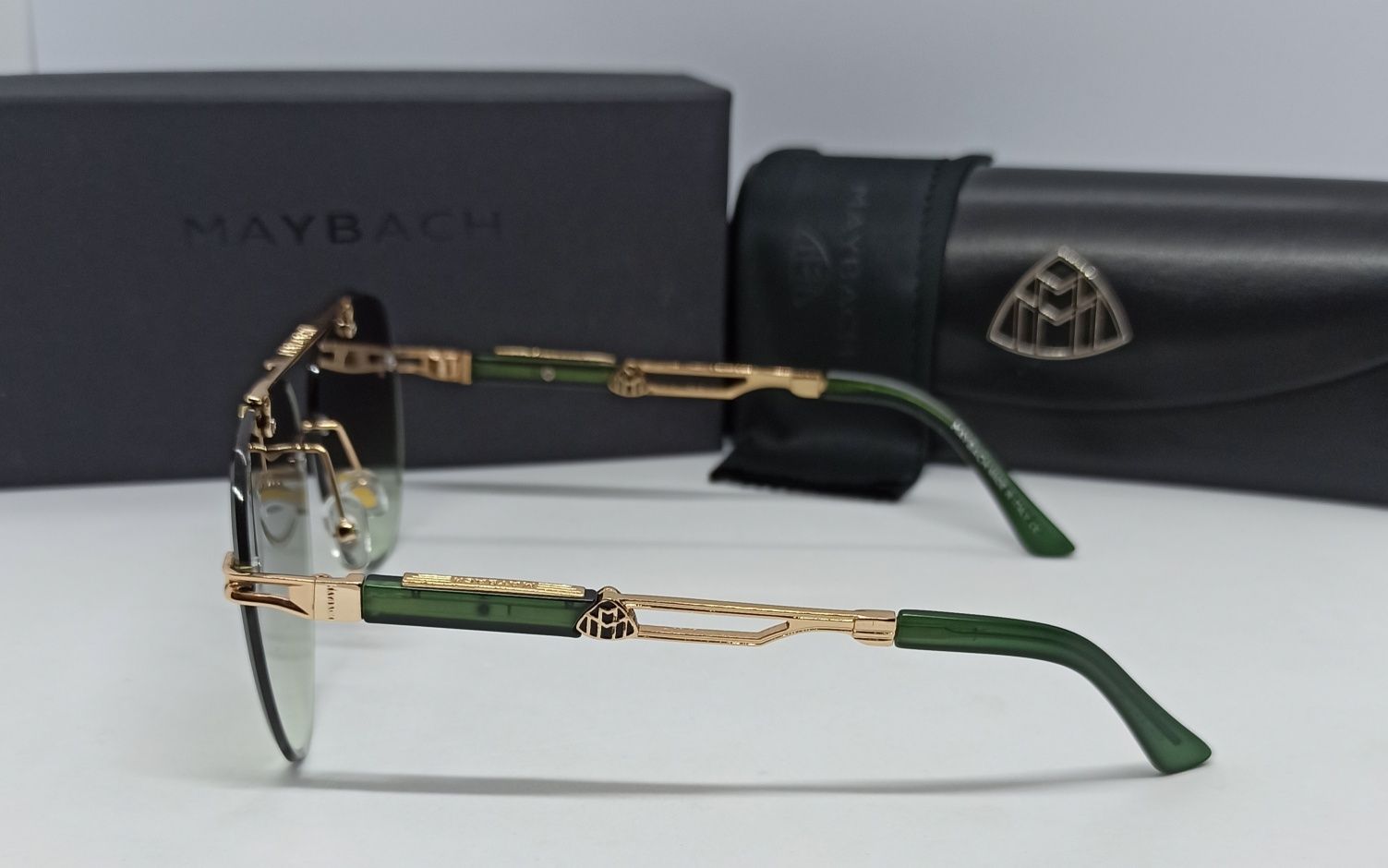 Maybach очки капли мужские серо зеленый градиент в золот метал оправе