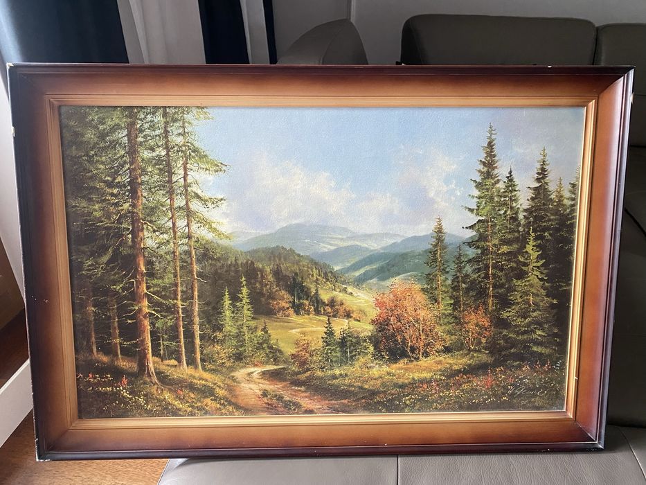 Reprodukcja obrazu w ramie – pejzaż górski – 89x59 cm
