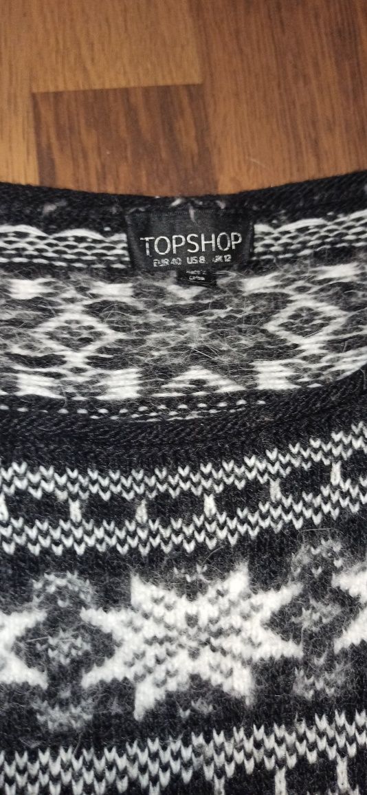 Długi wełniany sweter Topshop 40 czarny zimowy print