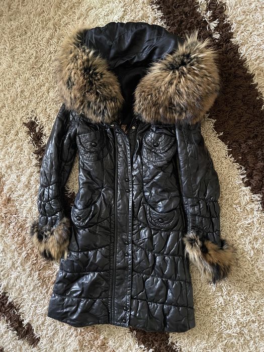 Зимний кожаный пуховик