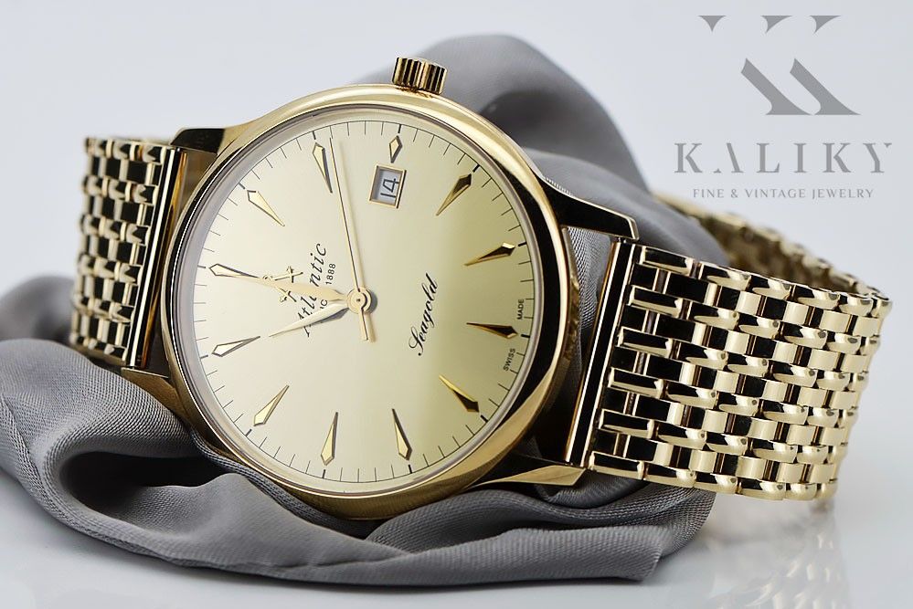 Złoty zegarek Atlantic 14k 585 z bransoletą męski mw003y&mbw013y-W