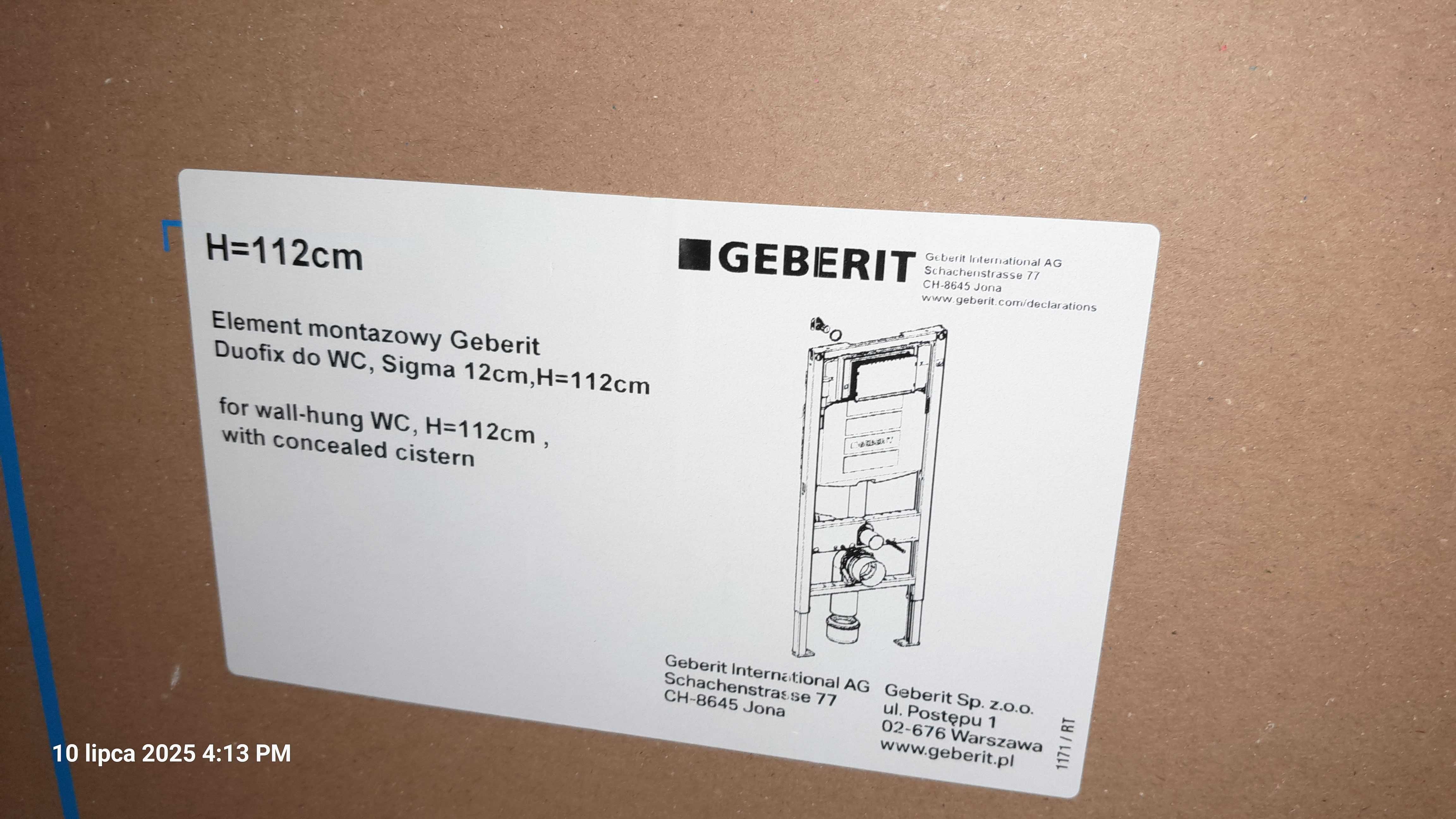 Stelaż podtynkowy Geberit Duofix do WC, Sigma 12cm, H112
