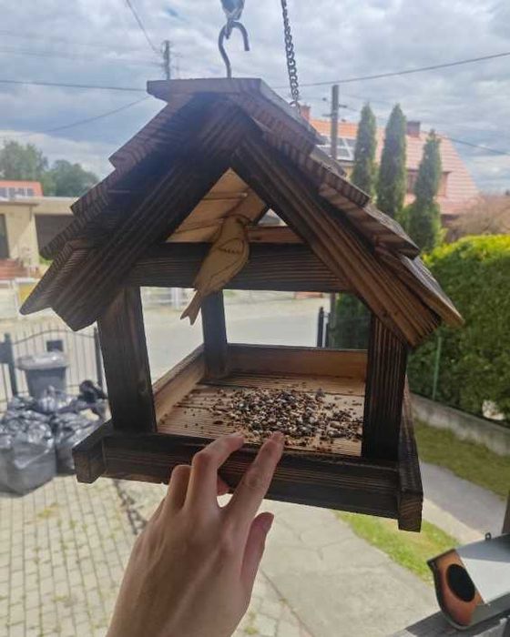 Karmnik Dla Ptaków Duży drewniany budka domek mocny opalany na karmę