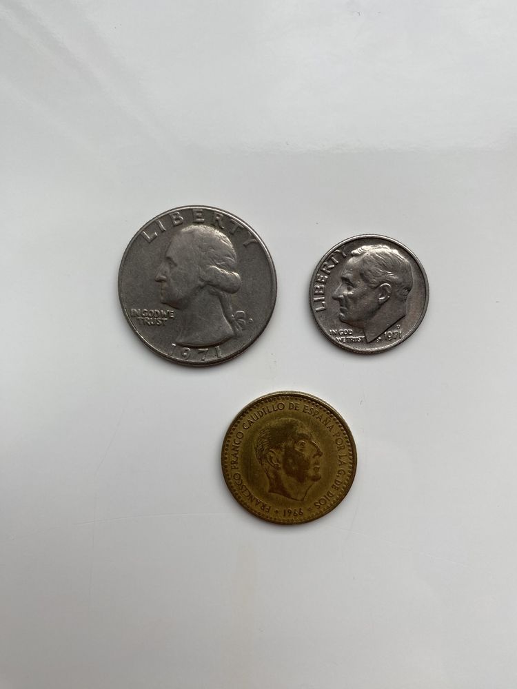 Монета/Quarter Dollar 1971/OneDime 1971/Una Peseta 1966/Espana/America