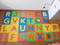 Puzzle piankowe duże, sztywne, grube, mata, litery, kolorowe,pokrowiec
