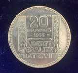 20 Francos franceses antigos em prata 1933