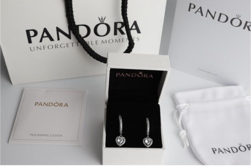 Жіночі срібні сережки з ореолом pandora рожеве біле червоне синє серце