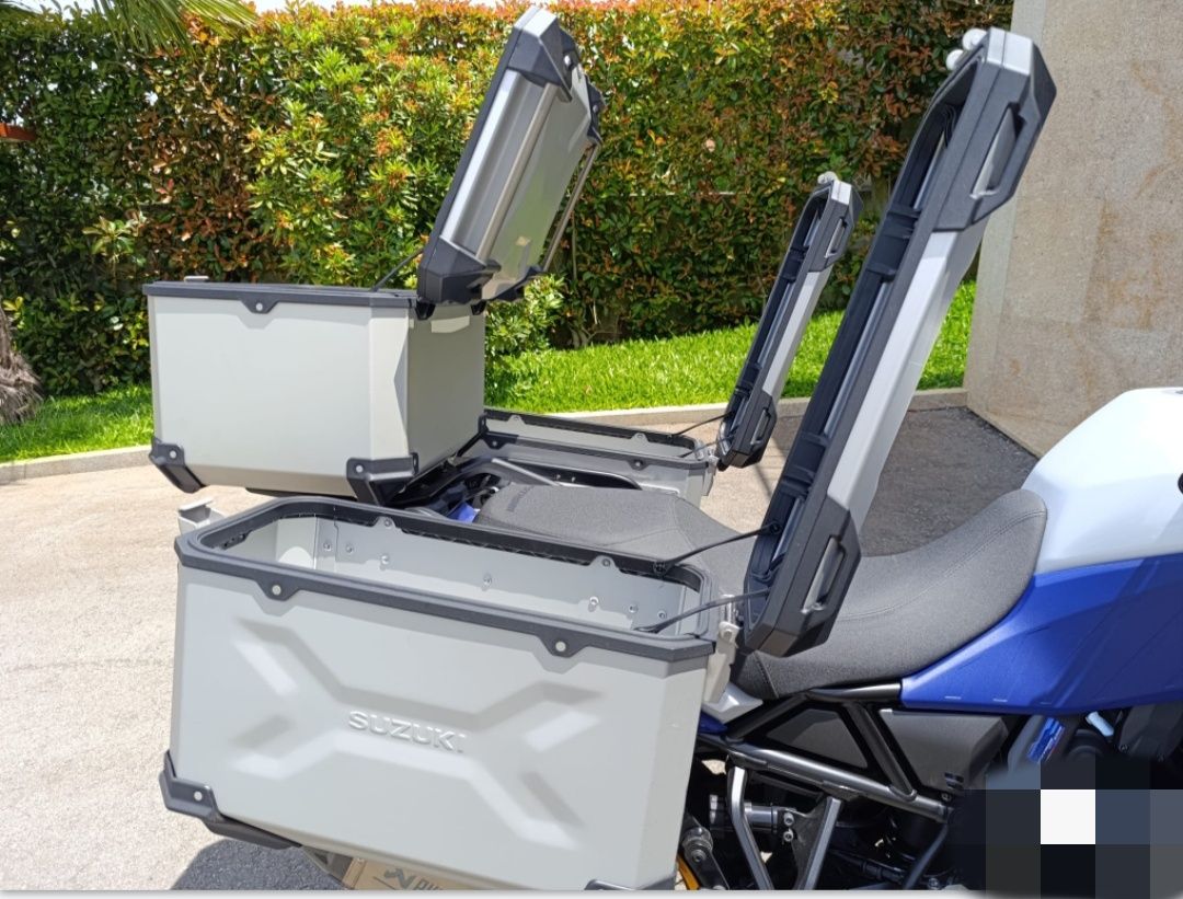 Malas laterais + top case Suzuki DE, DL, e suportes originais