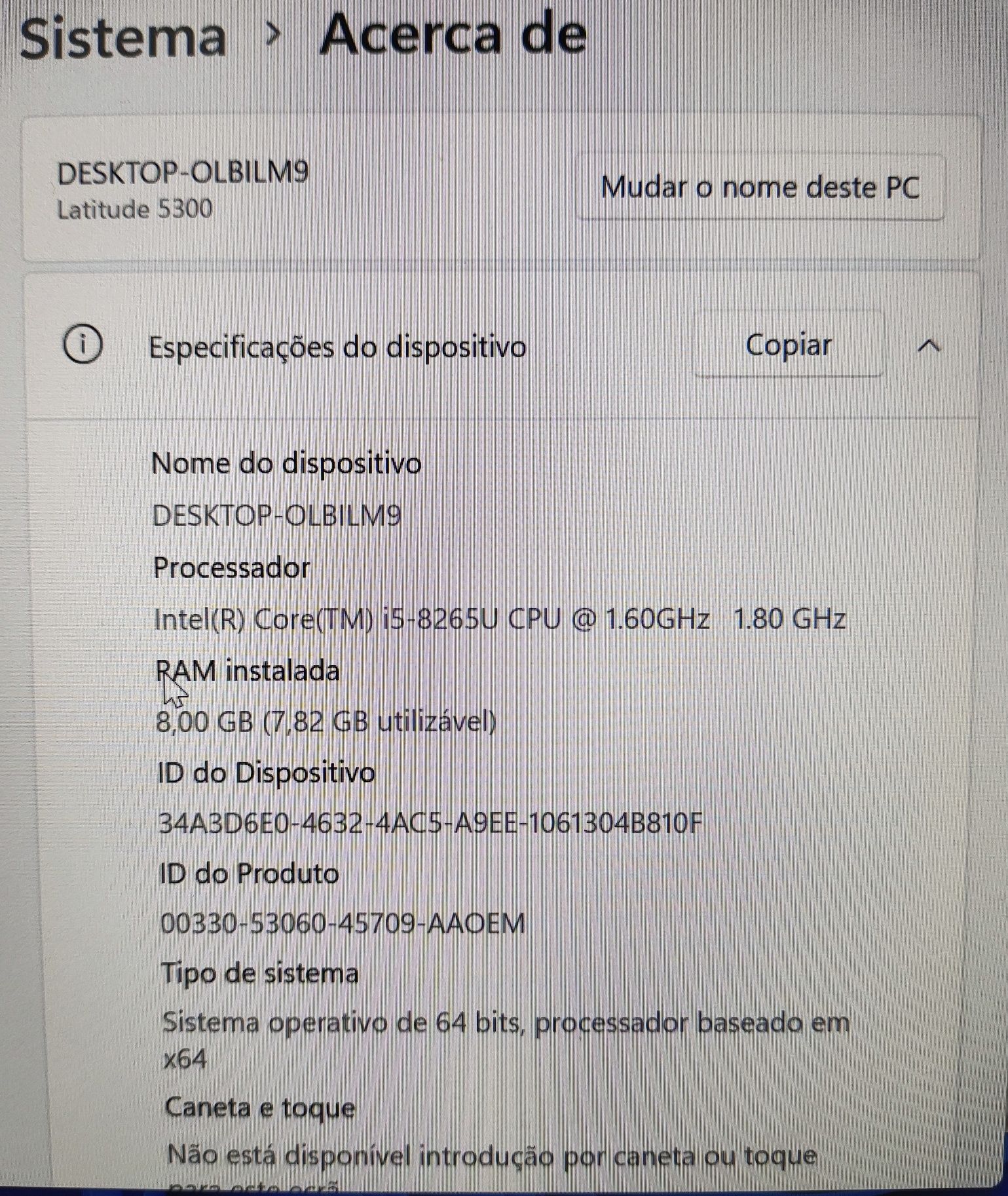 Notebook Recondicionado Dell Latitude 5300 i5 8a geração