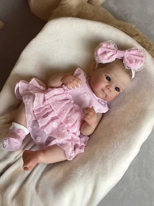 •WODOODPORNA• Jak Żywa Lalka w Typie Reborn Piękna Różowa Sukienka