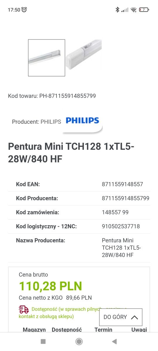 Lampa LED Philips Pentura Mini TCH128 1xTL5-28W/840 HF