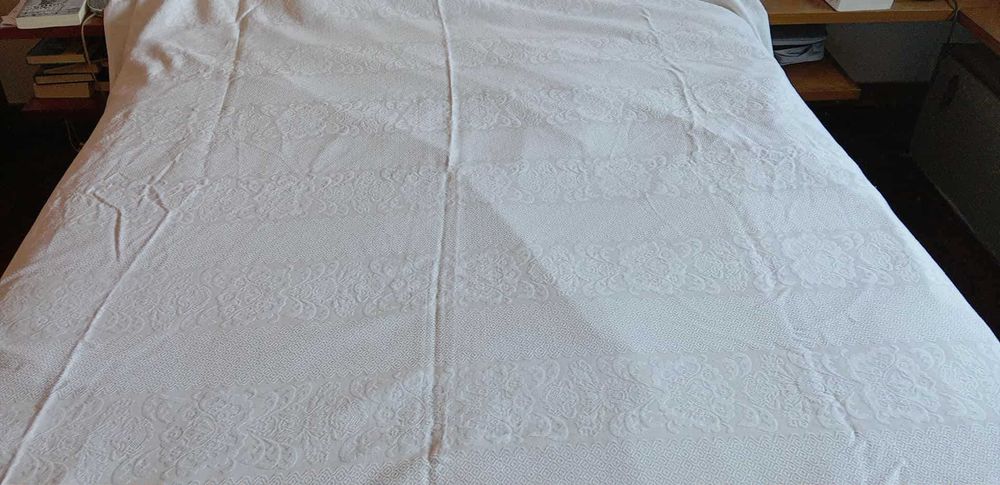 Colcha jacquard branca de cama de casal, algodão, como nova