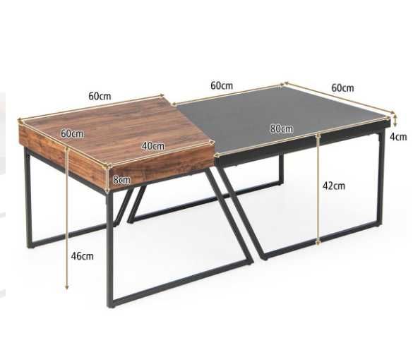 Zestaw 2 stolików kawowych loft MDF+metal | salon, nowoczesny design