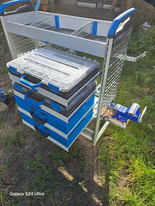 2x SORTIMO zabudowa serwisowa półka regał imadło, możliwość transportu