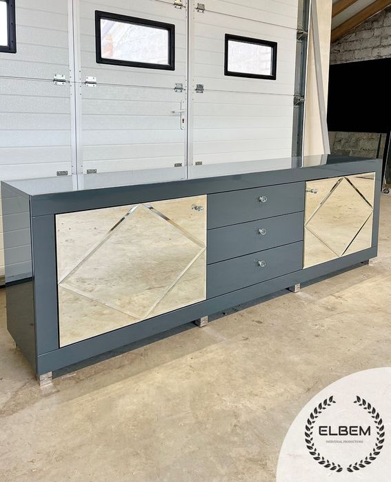 Komoda szary połysk w stylu Glamour - DOSTĘPNA OD RĘKI! PROMOCJA