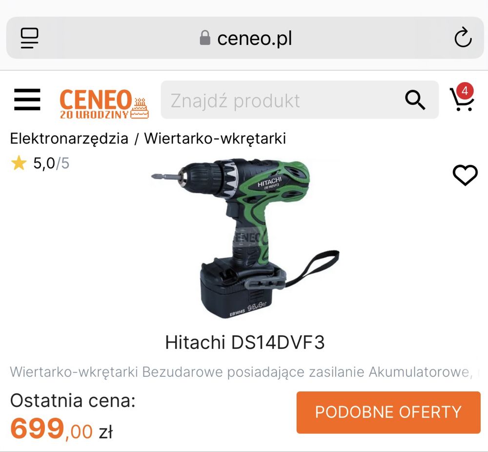 Wiertarko wkrętarka akumulatorowa HITACHI DS14DVF3 - 14V Polecam !