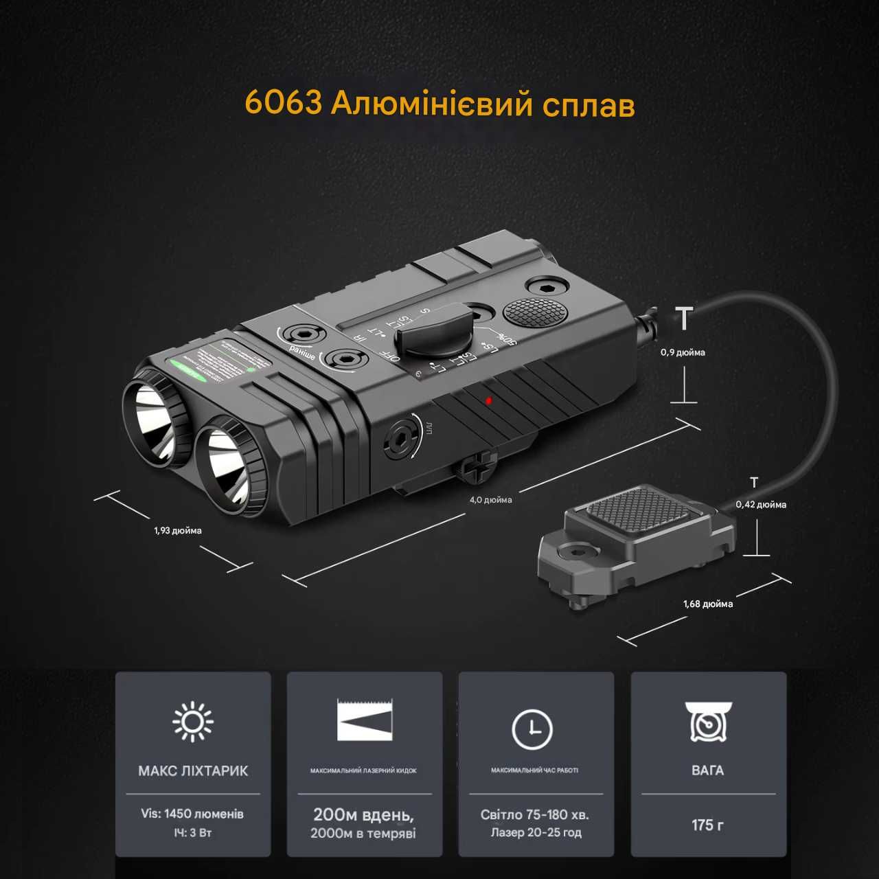 Defentac тактический фонарь 4-в-1 с зелёным и инфракрасным ЛЦУ