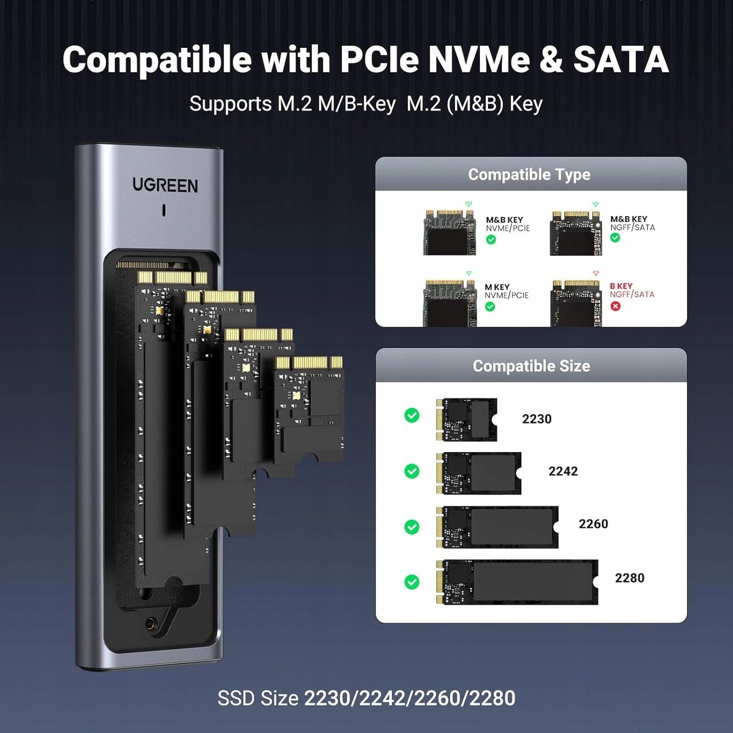 Czytnik Adapter Kieszeń Obudowa Dysku do 8T SSD M.2 NVMe SATA 3.2 UGRE