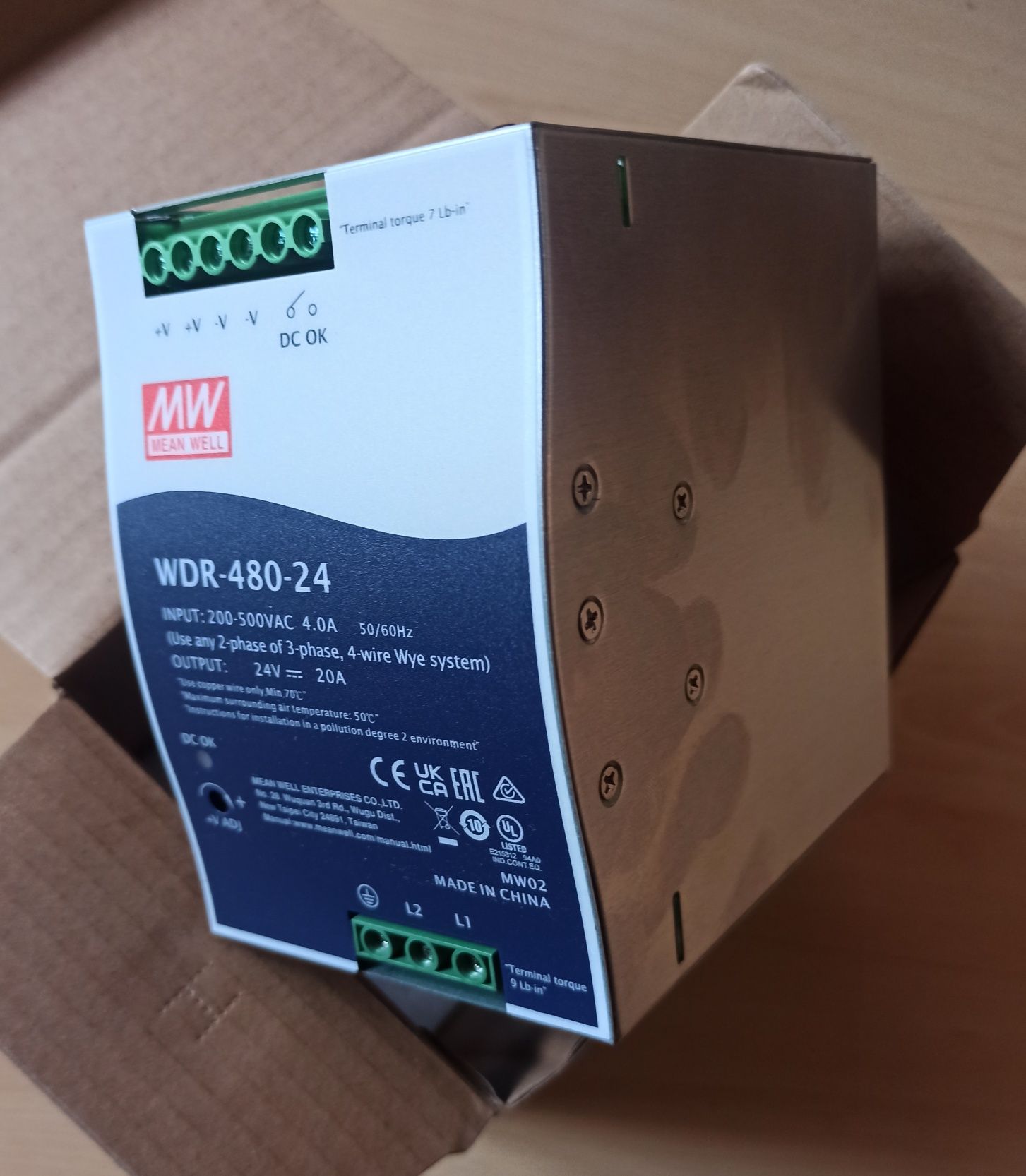 Блок живлення Mean Well WDR-480-24 На DIN-рейку 480 Вт, 24 В, 20 А