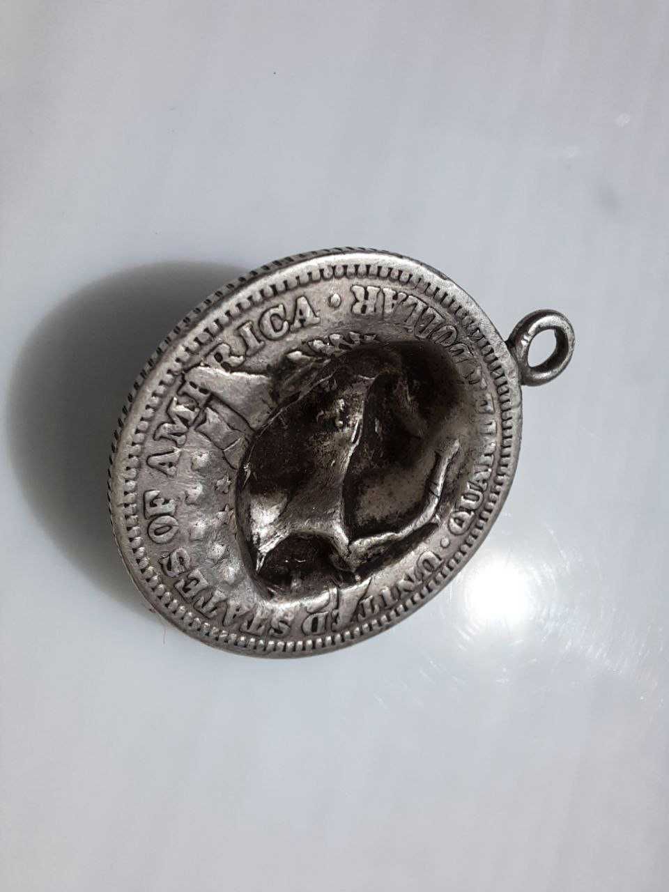 Vintage Victorian 1909 Quarter Coin Pendant Lady Liberty Repousse 3D